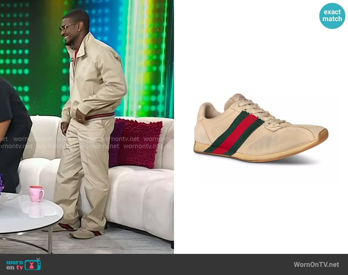 Gucci Tempo Sneakers in Beige worn by Usher on Today Gucci Tempo Sneakers in Beige worn by Usher on Today