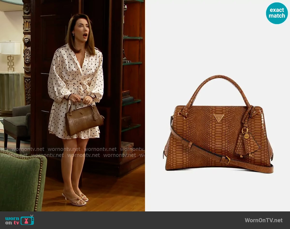 Guess Georgina Girlfriend Satchel worn by Steffy Forrester (Jacqueline MacInnes Wood) on The Bold and the Beautiful Guess Georgina Girlfriend Satchel worn by Steffy Forrester (Jacqueline MacInnes Wood) on The Bold and the Beautiful
