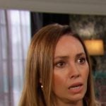 Gwen’s black paisley print ruffle blouse on Days of our Lives Gwen’s black paisley print ruffle blouse on Days of our Lives