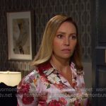 Gwen’s pink floral button down blouse on Days of our Lives