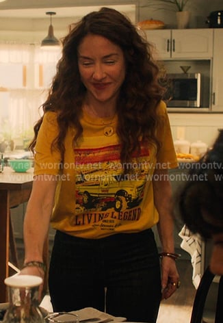 Hannah’s yellow graphic print tee on My Life with the Walter Boys Hannah’s yellow graphic print tee on My Life with the Walter Boys