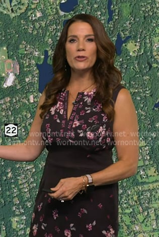 Heather’s floral print split-neck dress on Good Morning America Heather’s floral print split-neck dress on Good Morning America