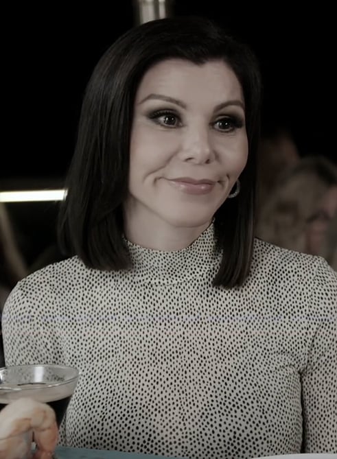 Heather’s white spotted top on The Real Housewives of Orange County Heather’s white spotted top on The Real Housewives of Orange County