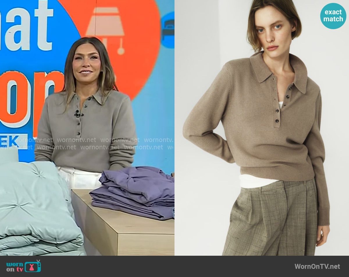H&M Shoulder-Pad Polo Sweater in Taupe worn by Melissa Garcia on Today