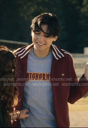 Isaac’s burgundy track jacket on My Life with the Walter Boys Isaac’s burgundy track jacket on My Life with the Walter Boys