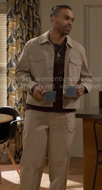 Izaiah’s beige jacket and pants set on Beyond the Gates Izaiah’s beige jacket and pants set on Beyond the Gates