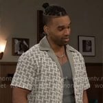 Izaiah’s green and white geometric print shirt on Beyond the Gates Izaiah’s green and white geometric print shirt on Beyond the Gates