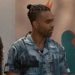 Izaiah’s patchwork denim print shirt on Beyond the Gates