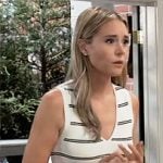 Jacinda’s white striped midi dress on General Hospital Jacinda’s white striped midi dress on General Hospital