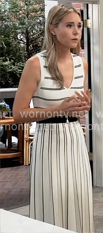 Jacinda’s white striped midi dress on General Hospital Jacinda’s white striped midi dress on General Hospital