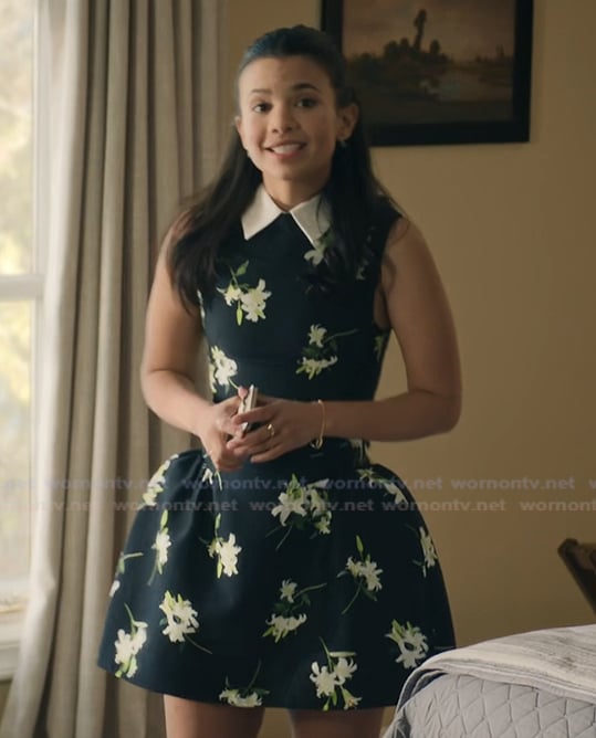 Jackie's black floral print flare mini dress on My Life with the Walter Boys