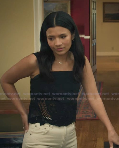 Jackie's black lace inset top on My Life with the Walter Boys
