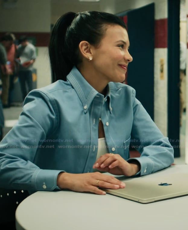 Jackie’s blue cropped shirt on My Life with the Walter Boys Jackie’s blue cropped shirt on My Life with the Walter Boys