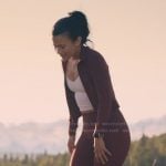 Jackie’s burgundy jacket and leggings on My Life with the Walter Boys Jackie’s burgundy jacket and leggings on My Life with the Walter Boys
