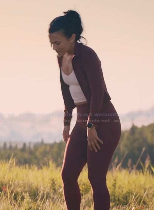 Jackie's burgundy jacket and leggings on My Life with the Walter Boys