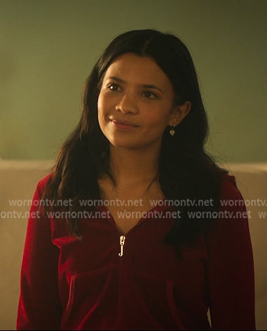 Jackie’s burgundy velour hoodie on My Life with the Walter Boys