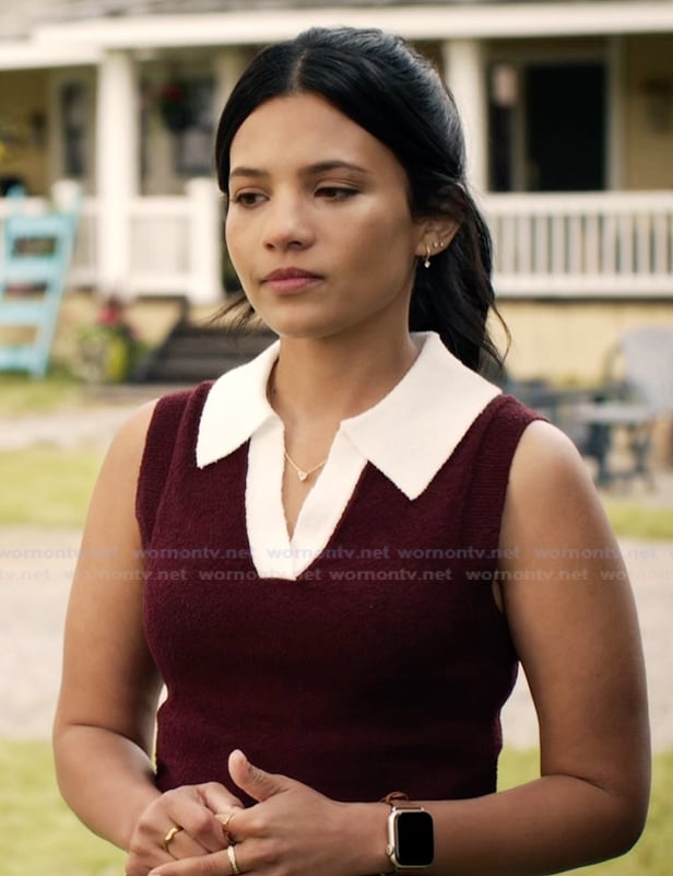 Jackie's maroon teddy contrast top on My Life with the Walter Boys