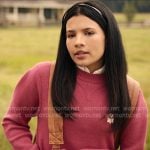 Jackie’s pink sweater on My Life with the Walter Boys Jackie’s pink sweater on My Life with the Walter Boys