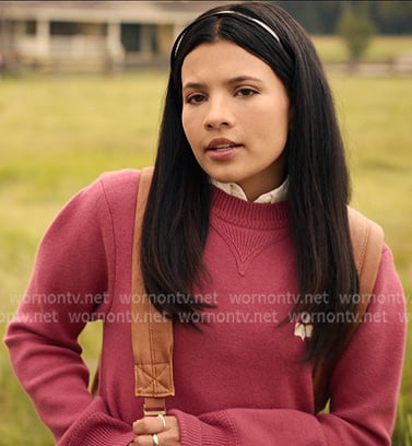Jackie’s pink sweater on My Life with the Walter Boys Jackie’s pink sweater on My Life with the Walter Boys