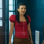 Jackie’s red button front top on My Life with the Walter Boys Jackie’s red button front top on My Life with the Walter Boys