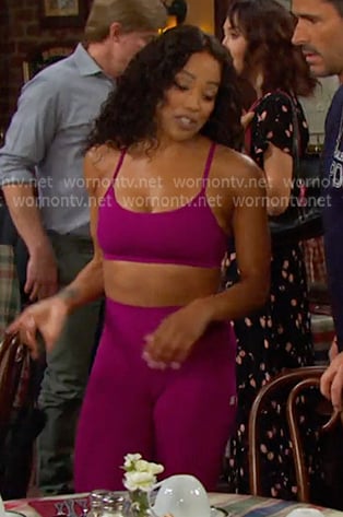 Jada's magenta sports bra and leggings on Days of our Lives Jada's magenta sports bra and leggings on Days of our Lives