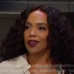 Jada's white silk shirt on Days of our Lives Jada's white silk shirt on Days of our Lives