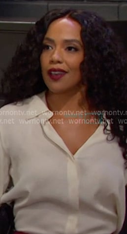 Jada’s white silk shirt on Days of our Lives Jada’s white silk shirt on Days of our Lives