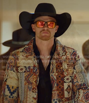 Jake's tapestry printed jacket on The McBee Dynasty Real American Cowboys