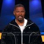 Jamie Foxx’s black velour track jacket and pants on Beat Shazam