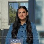 Jamie Milne's pleated denim shirt on Good Morning America Jamie Milne's pleated denim shirt on Good Morning America