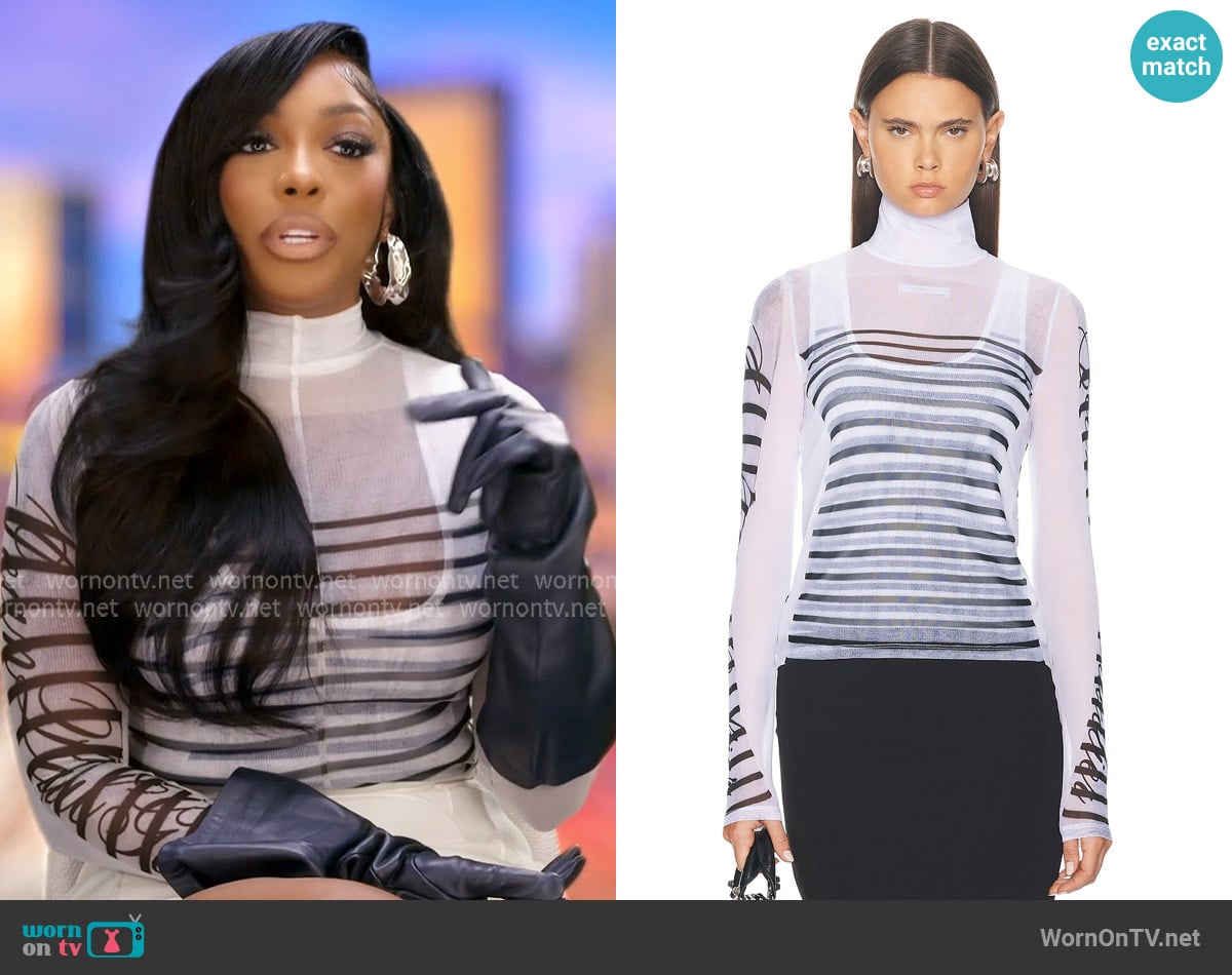 Jean Paul Gaultier Feathers Mariniere Printed Mesh Long Sleeve Top worn by  on The Real Housewives Ultimate Girls Trip