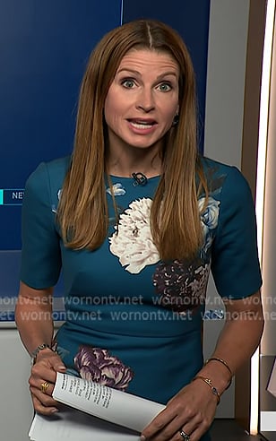 Jen Maxfield’s teal green floral print dress on NBC News Daily