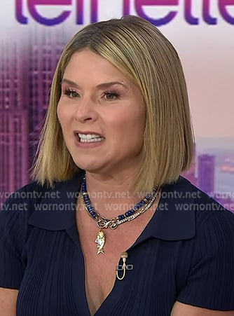 Jenna's blue beaded necklace with gold fish pendant on Today