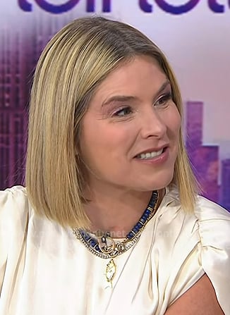 Jenna's blue beaded necklace with gold fish pendant on Today
