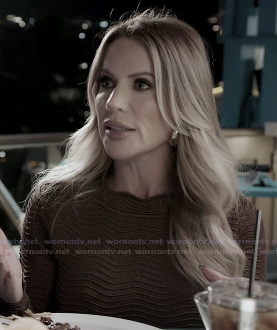 Jennifer's brown wavy ribbed top on The Real Housewives of Orange County