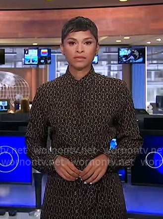 Jericka's black chain print shirtdress on CBS Evening News