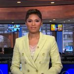 Jericka’s yellow lace trim cami and blazer on CBS Evening News Jericka’s yellow lace trim cami and blazer on CBS Evening News