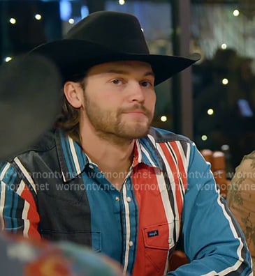Jesse's striped western shirt on The McBee Dynasty Real American Cowboys