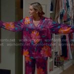 Jessie’s purple floral pajamas on Leanne Jessie’s purple floral pajamas on Leanne