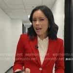 Jo Ling Kent’s red blazer with silver button on CBS Mornings Jo Ling Kent’s red blazer with silver button on CBS Mornings