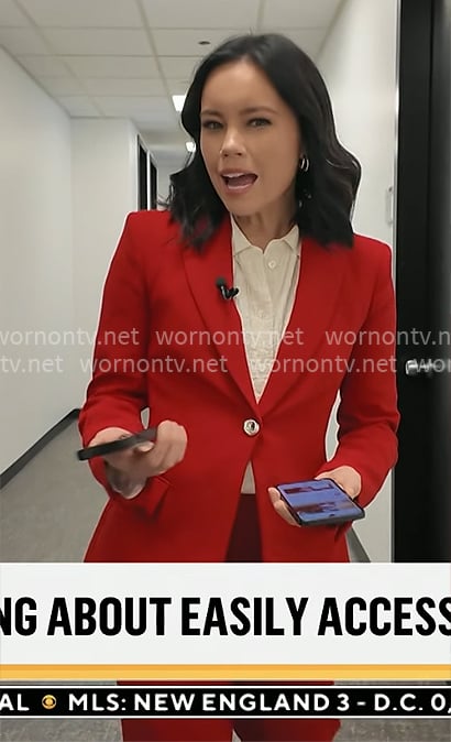 Jo Ling Kent's red blazer with silver button on CBS Mornings