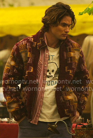 John B's burgundy printed fleece jacket on Outer Banks