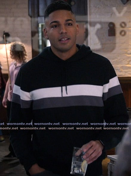 Jordan’s black striped hoodie on All American