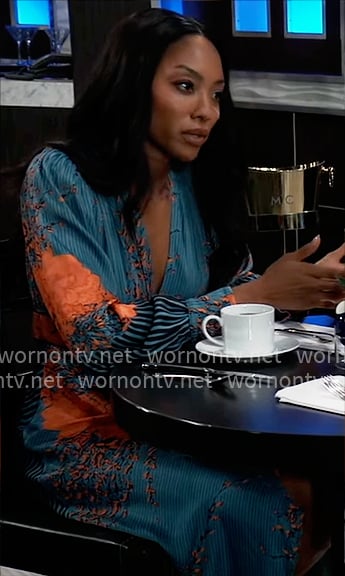 Jordan’s teal and orage printed dress on General Hospital