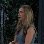 Josslyn’s blue side drawstring dress on General Hospital Josslyn’s blue side drawstring dress on General Hospital