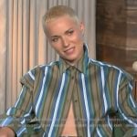 Jude Mack's green striped shirt and skirt on Access Hollywood Jude Mack's green striped shirt and skirt on Access Hollywood