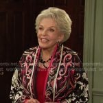 Julie’s black printed kimono jacket on Days of our Lives Julie’s black printed kimono jacket on Days of our Lives