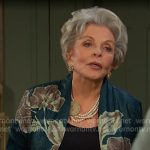Julie’s green floral print open jacket on Days of our Lives