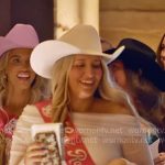 Kacie’s white off-shoulder mini dress on The McBee Dynasty Real American Cowboys Kacie’s white off-shoulder mini dress on The McBee Dynasty Real American Cowboys