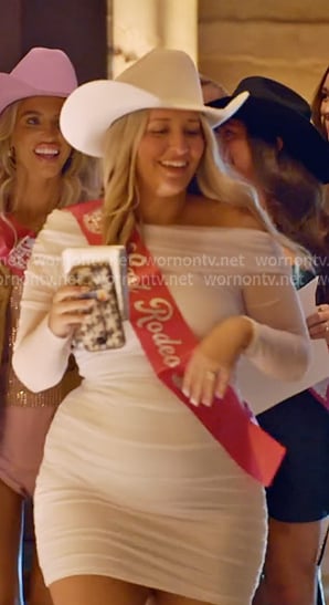 Kacie's white off-shoulder mini dress on The McBee Dynasty Real American Cowboys